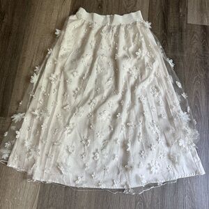 Alice Blue Cream Embellished Midi Skirt